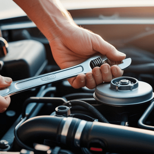 Mechaniker bei Autoreparatur im Motorraum in der Kfz-Werkstatt Delmenhorst