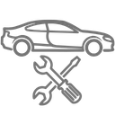 Auto mit Schraubenschlüssel und Schraubendreher als Symbol für Kfz-Werkstatt Delmenhorst